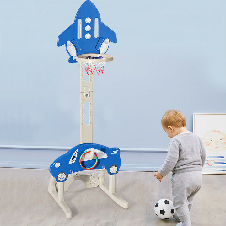 3-in-1 Basketball Hoop for Kids Adjustable Height Playset w/ Balls Blue Image 3