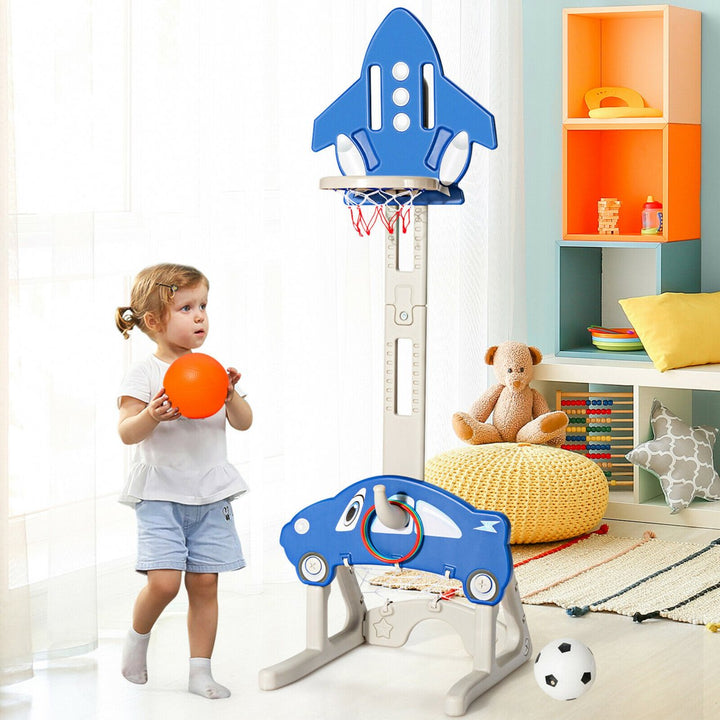 3-in-1 Basketball Hoop for Kids Adjustable Height Playset w/ Balls Blue Image 4