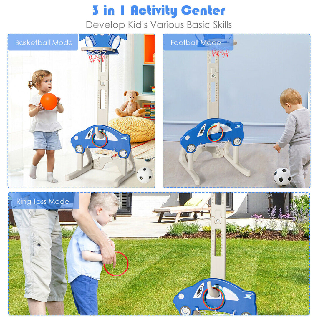 3-in-1 Basketball Hoop for Kids Adjustable Height Playset w/ Balls Blue Image 4