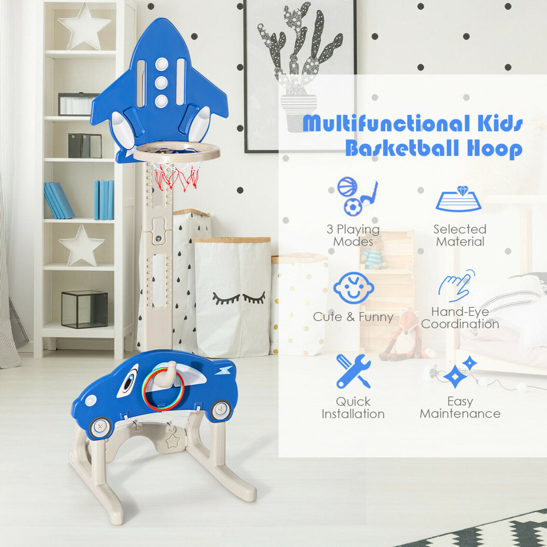 3-in-1 Basketball Hoop for Kids Adjustable Height Playset w/ Balls Blue Image 6