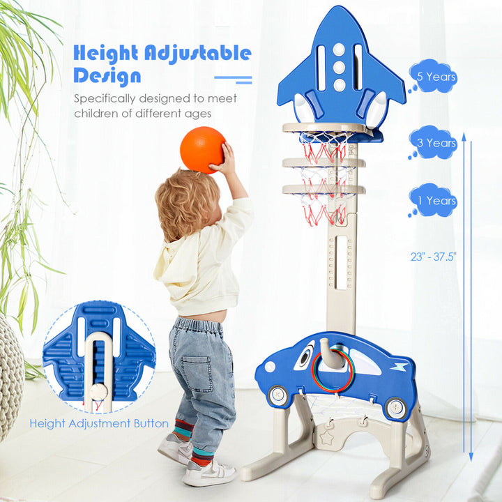 3-in-1 Basketball Hoop for Kids Adjustable Height Playset w/ Balls Blue Image 7