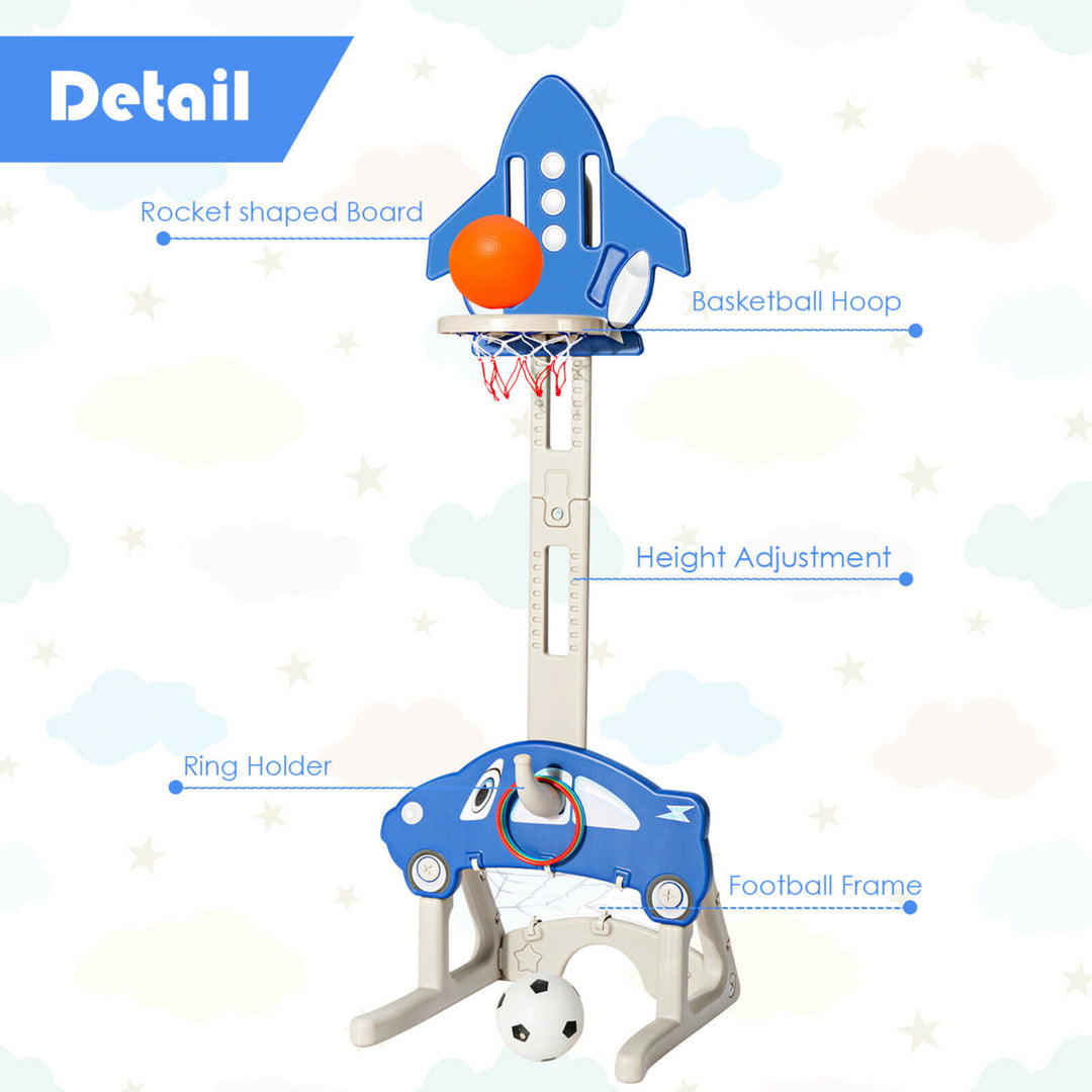 3-in-1 Basketball Hoop for Kids Adjustable Height Playset w/ Balls Blue Image 9