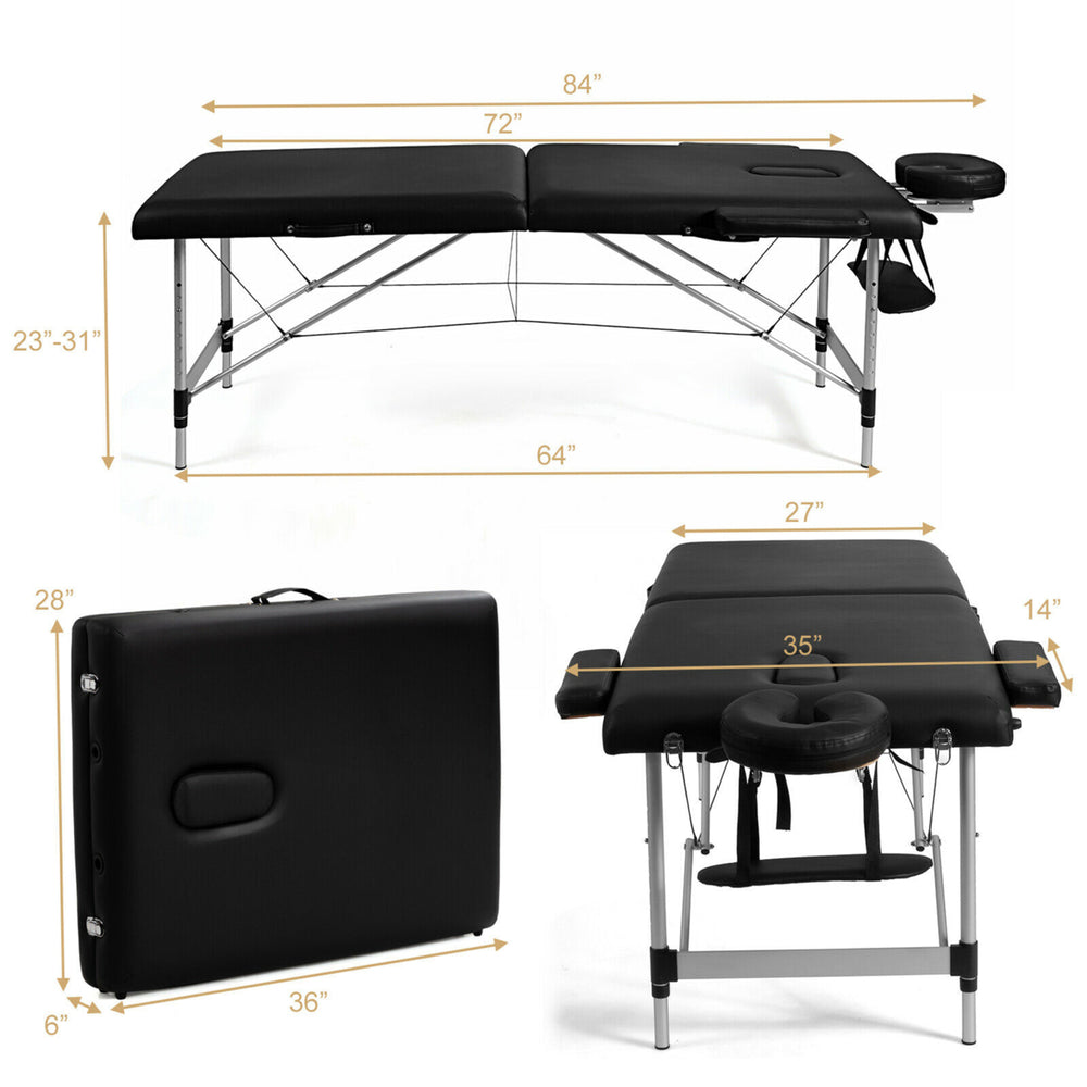 84L Portable Massage Table Adjustable Facial Salon Spa Bed w/ Carry Case Black Image 2