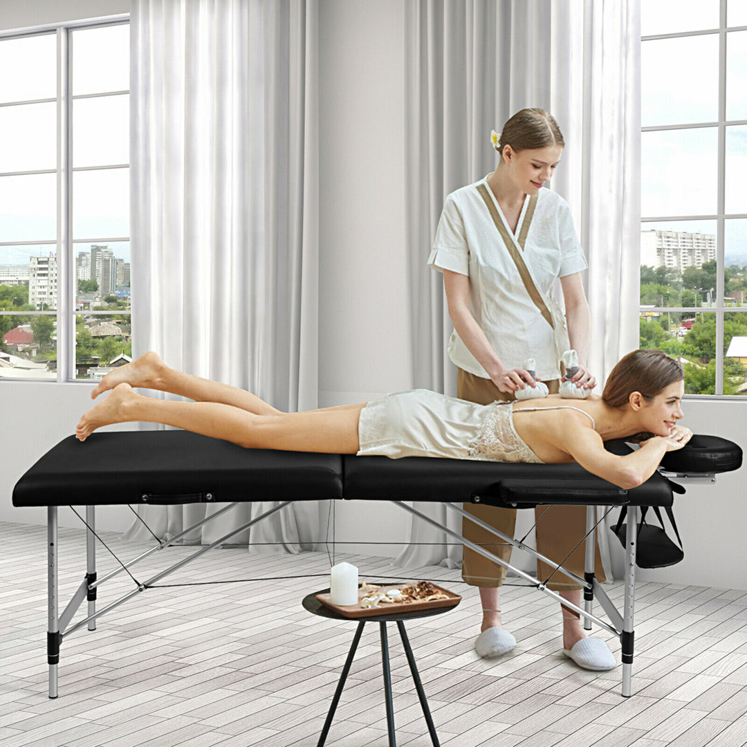 84L Portable Massage Table Adjustable Facial Salon Spa Bed w/ Carry Case Black Image 3