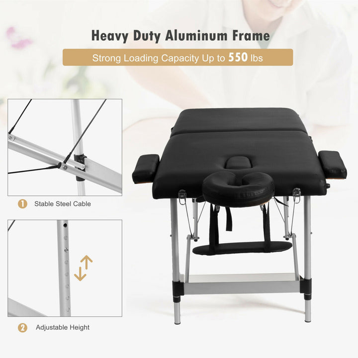 84L Portable Massage Table Adjustable Facial Salon Spa Bed w/ Carry Case Black Image 7