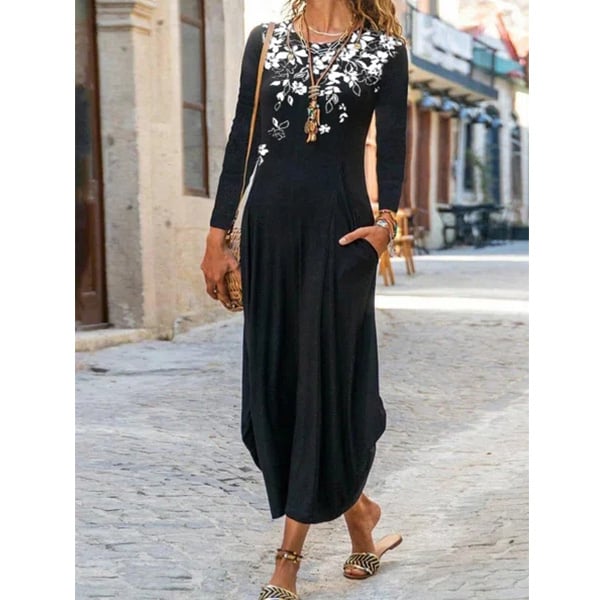 Shift Long Sleeve Crew Neck Floral Dresses Image 1