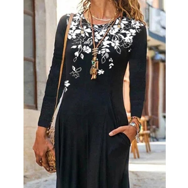 Shift Long Sleeve Crew Neck Floral Dresses Image 2