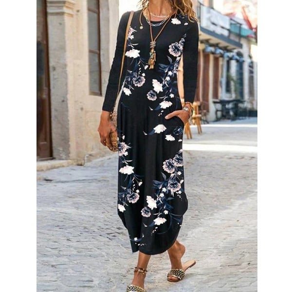 Shift Long Sleeve Crew Neck Floral Dresses Image 4