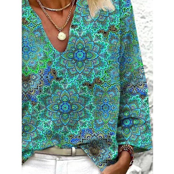 Floral Long Sleeve V Neck Casual Shirts and Tops Image 3