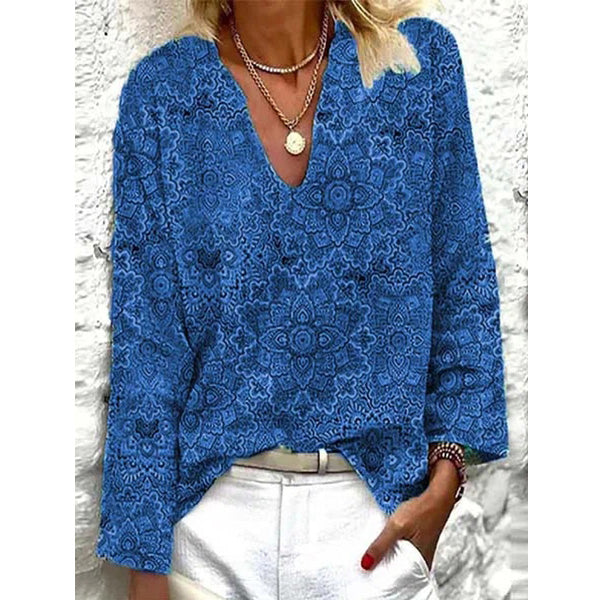 Floral Long Sleeve V Neck Casual Shirts and Tops Image 4