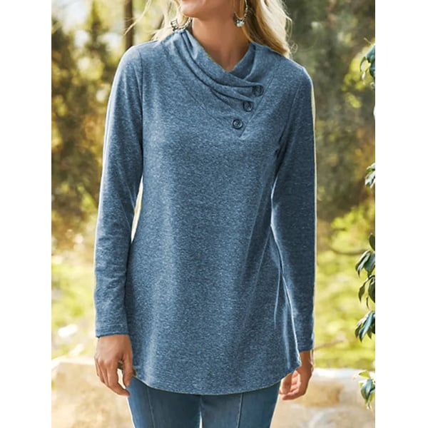 Solid Casual Turtleneck Buttoned Long Sleeve Shirts and Tops Image 3