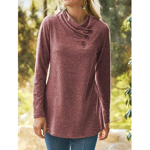 Solid Casual Turtleneck Buttoned Long Sleeve Shirts and Tops Image 4