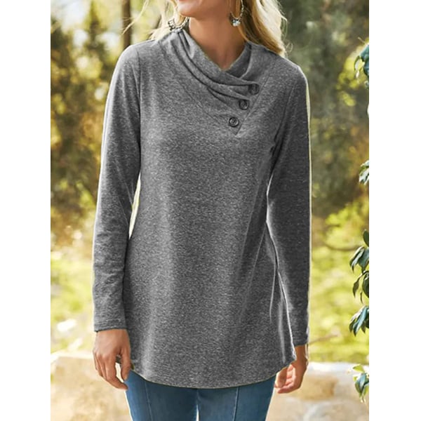 Solid Casual Turtleneck Buttoned Long Sleeve Shirts and Tops Image 6