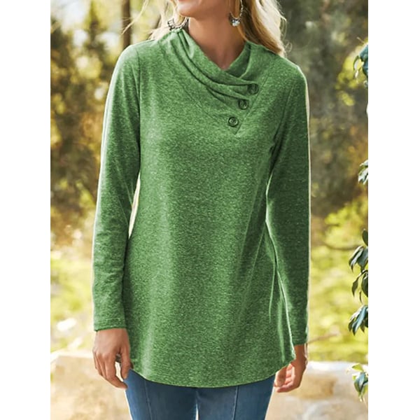 Solid Casual Turtleneck Buttoned Long Sleeve Shirts and Tops Image 1