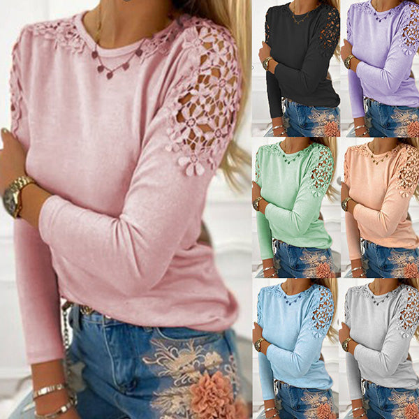 Crew Neck Long Sleeve Shirts and Tops Image 1
