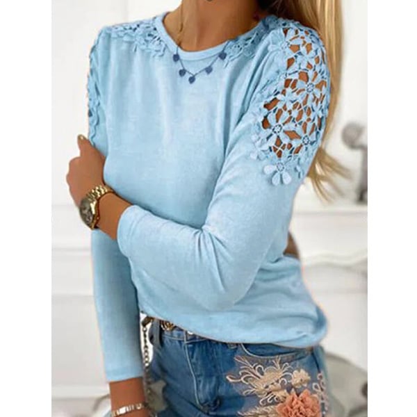 Crew Neck Long Sleeve Shirts and Tops Image 1