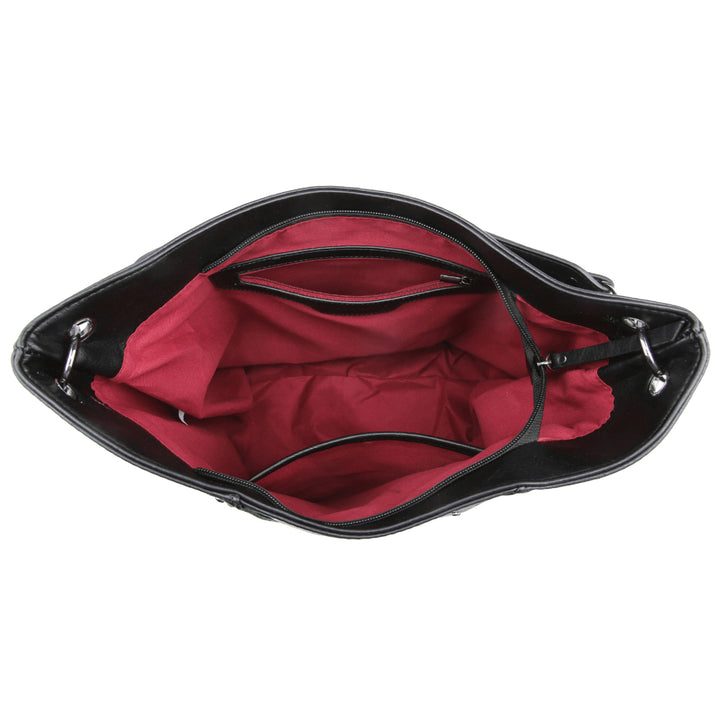 Large Hobo Shoulder Bag Bucket Handbag Purse with Studs Vegan Leather Image 10