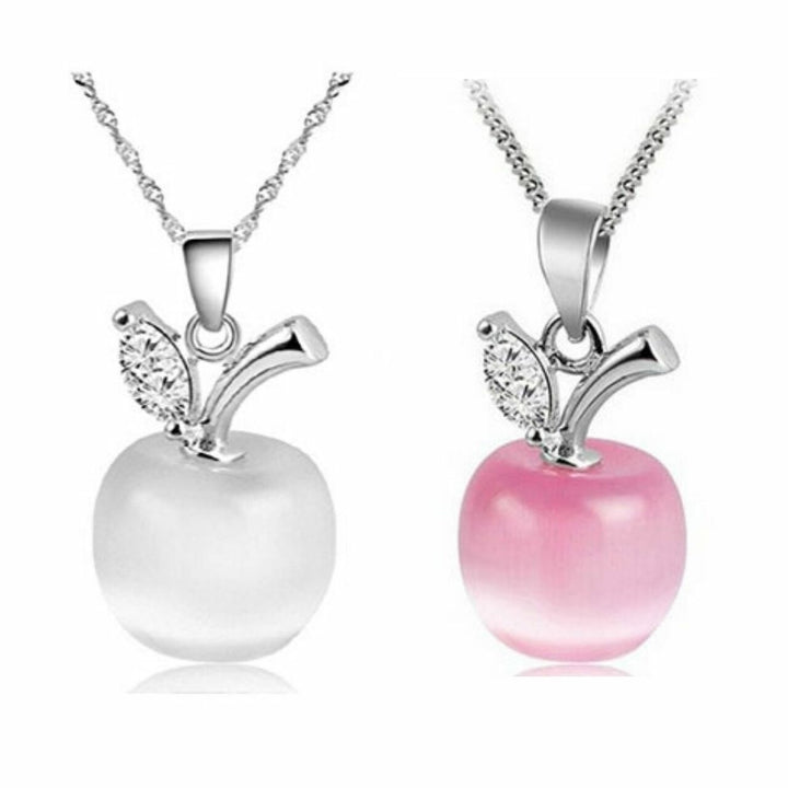 18K White Gold-Plated Opal Apple Pendant Necklaces Set Image 1