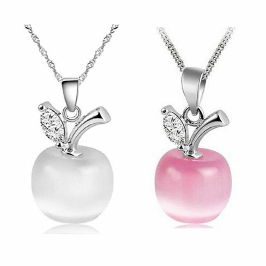 18K White Gold-Plated Opal Apple Pendant Necklaces Set Image 1