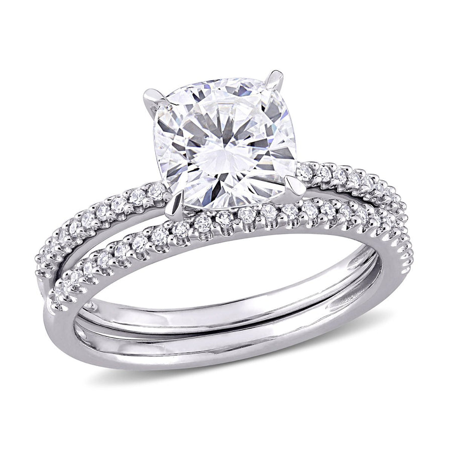 2.00 Carat (ctw) Lab-Created Moissanite Engagement Bridal Wedding Ring Set 14K White Gold with Diamonds 1/4 Carat (ctw) Image 1