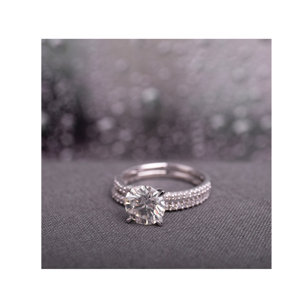 1.85 Carat (ctw) Lab-Created Moissanite Engagement Bridal Wedding Ring Set 14K White Gold with Diamonds 1/4 Carat (ctw) Image 4