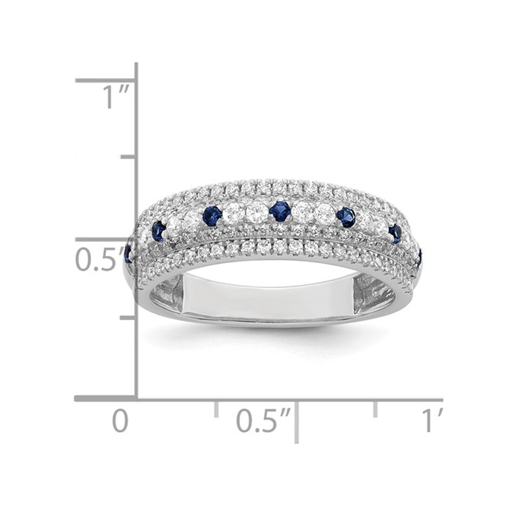 1/5 Carat (ctw) Natural Blue Sapphire Ring Band in 14K White Gold with Diamonds Image 3
