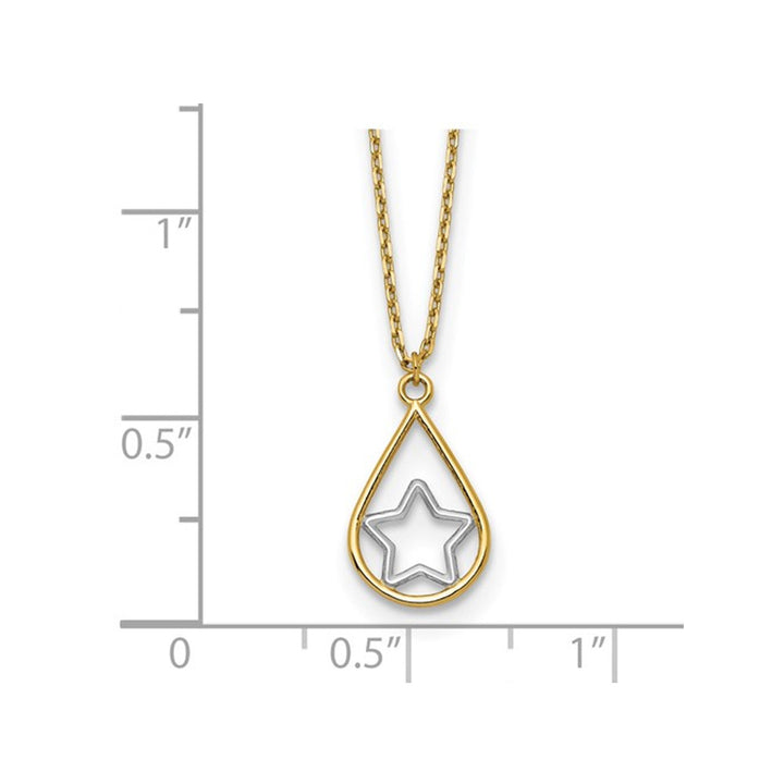 14K Yellow and White Gold Star in Teardrop Necklace with Chain Image 2