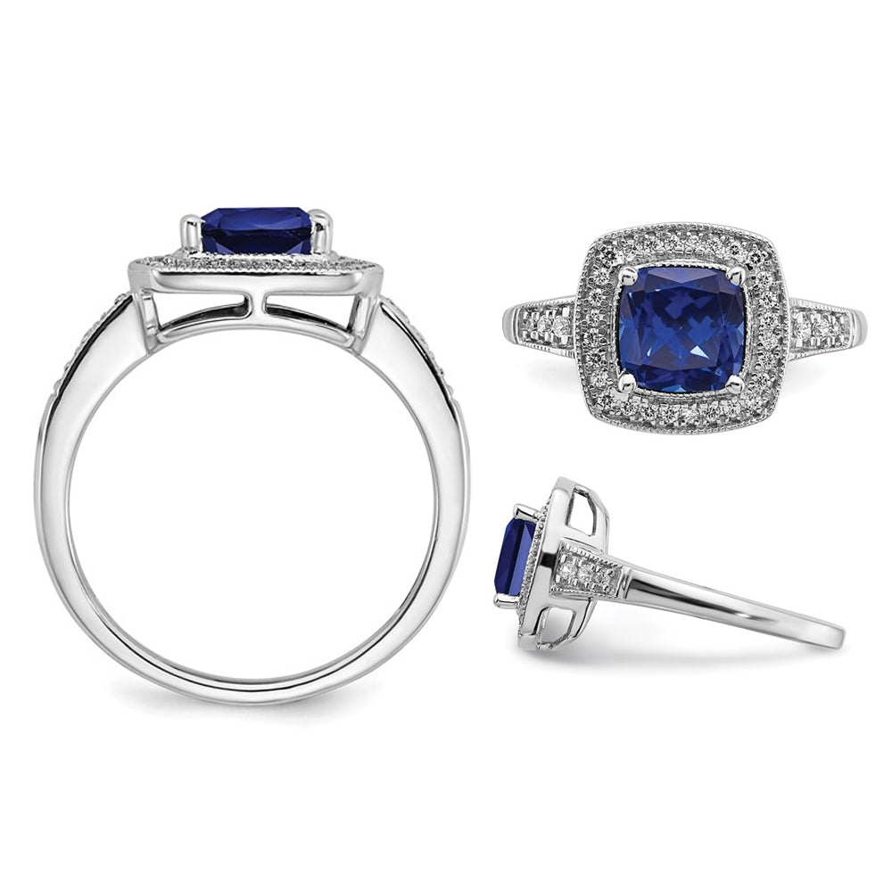 1.30 Carat (ctw) Lab-Created Blue Sapphire Ring in 14K White Gold with Diamonds Image 3