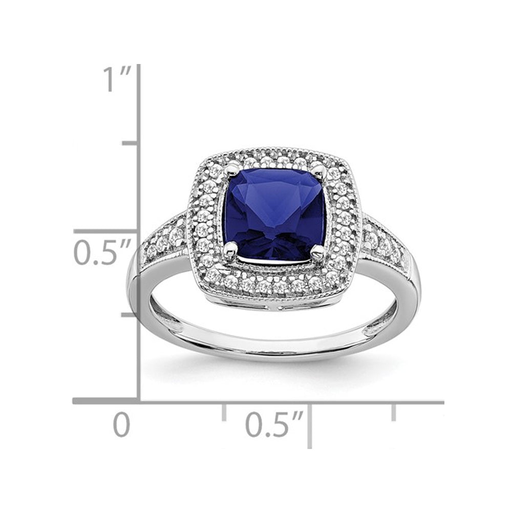 1.30 Carat (ctw) Lab-Created Blue Sapphire Ring in 14K White Gold with Diamonds Image 4