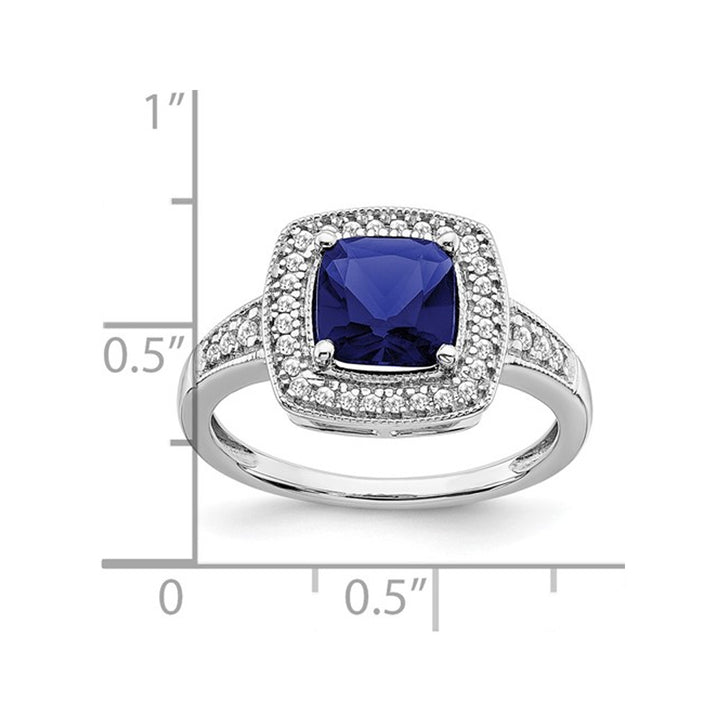 1.30 Carat (ctw) Lab-Created Blue Sapphire Ring in 14K White Gold with Diamonds Image 4