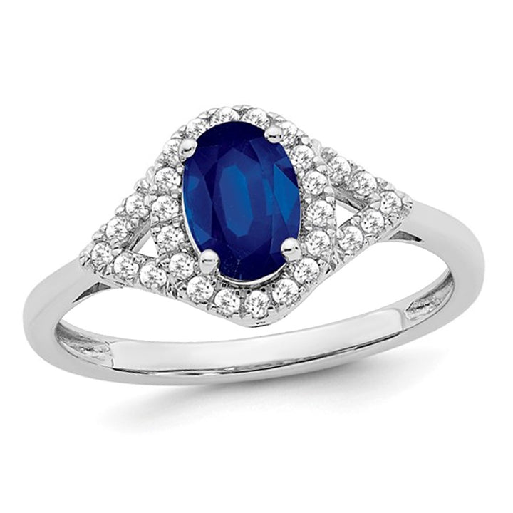 7/8 Carat (ctw) Lab-Created Blue Sapphire Ring in 14K White Gold with Diamonds Image 1