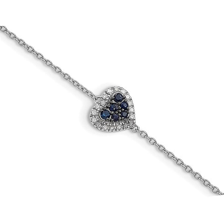 1/8 Carat (ctw) Blue Sapphire and Diamond Heart Bracelet in Sterling Silver (7 inches) Image 1