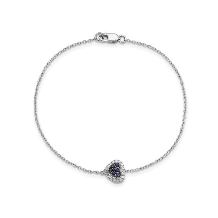 1/8 Carat (ctw) Blue Sapphire and Diamond Heart Bracelet in Sterling Silver (7 inches) Image 4