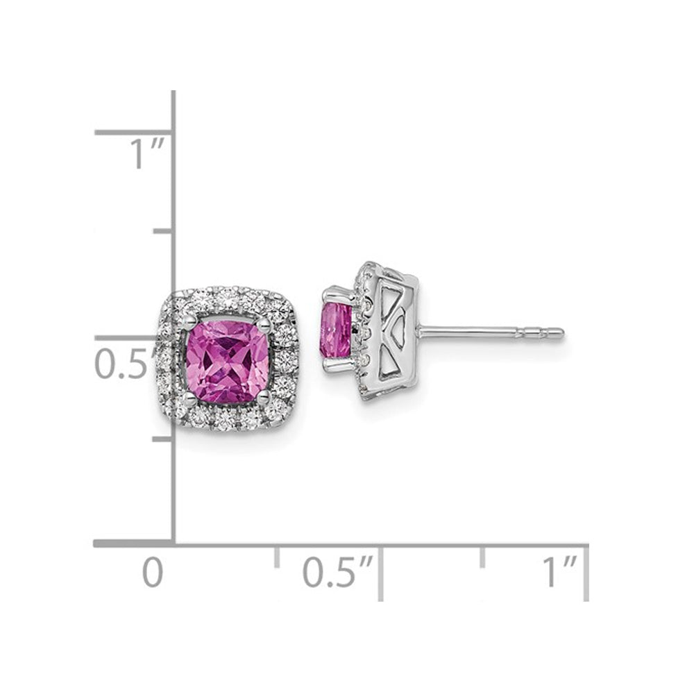 1.30 Carat (ctw) Lab-Created Pink Sapphire Earrings in 14K White Gold with Lab-Grown Diamonds Image 3