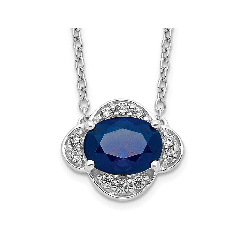 1.05 Carat (ctw) Blue Sapphire Necklace with Diamonds in 14K White Gold with Chain Image 1
