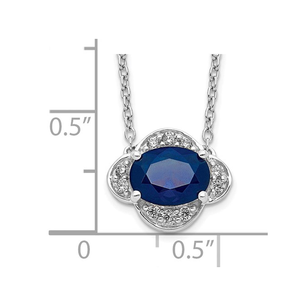 1.05 Carat (ctw) Blue Sapphire Necklace with Diamonds in 14K White Gold with Chain Image 2