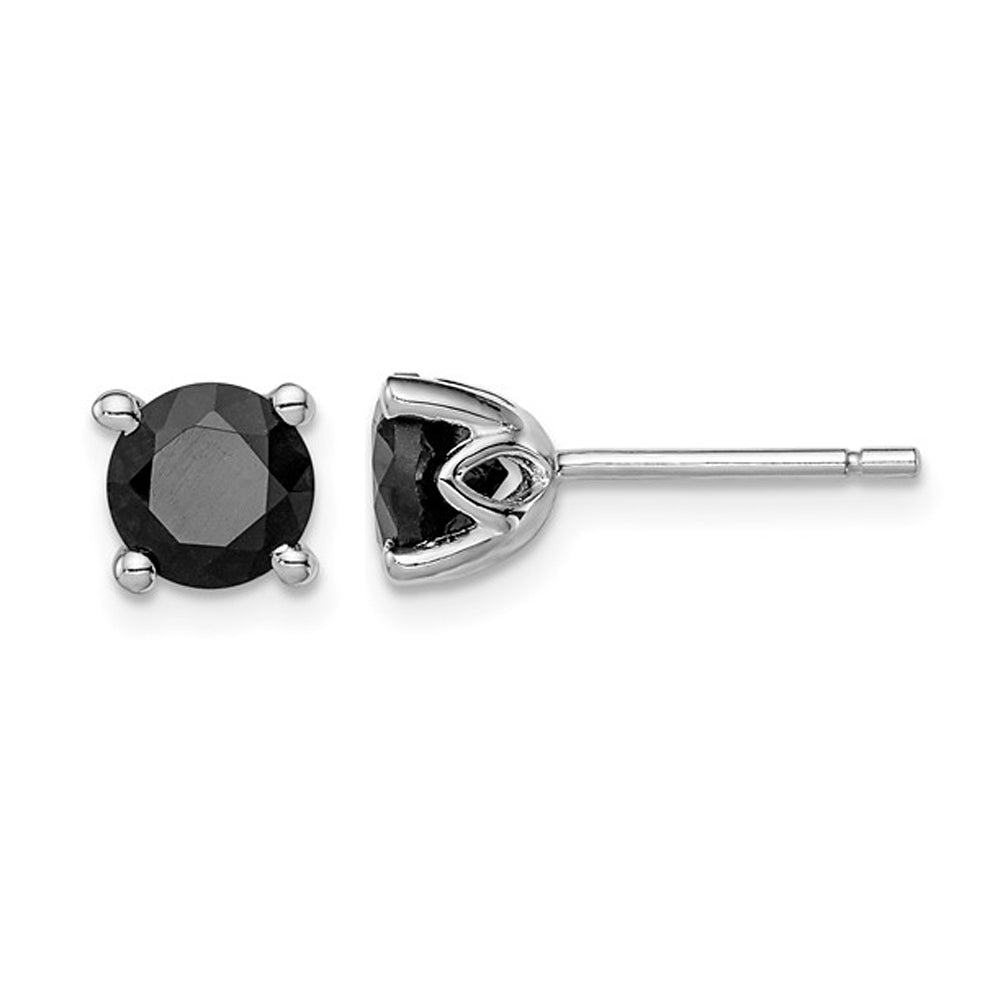 2.00 Carat (ctw) Natural Black Sapphire Solitaire Earrings in Sterling Silver Image 1