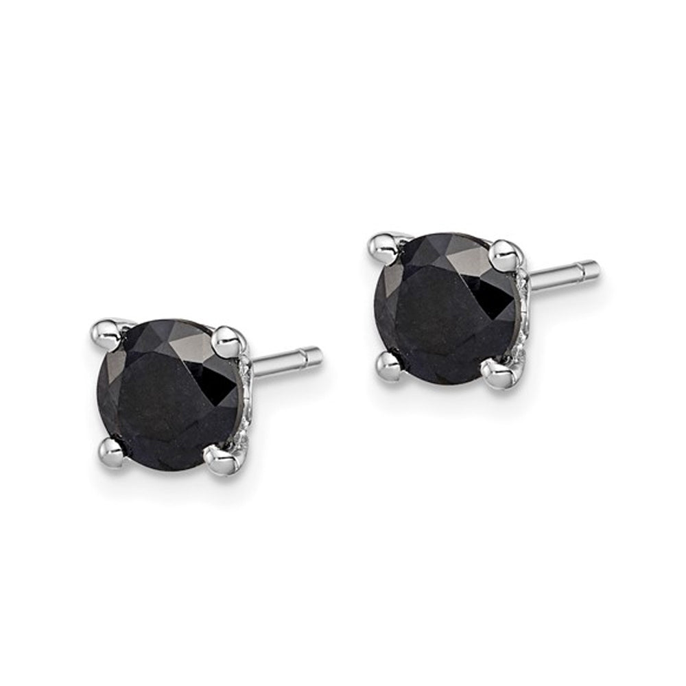 2.00 Carat (ctw) Natural Black Sapphire Solitaire Earrings in Sterling Silver Image 3