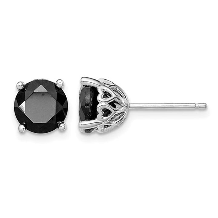 4.00 Carat (ctw) Natural Black Sapphire Solitaire Earrings in Sterling Silver Image 1