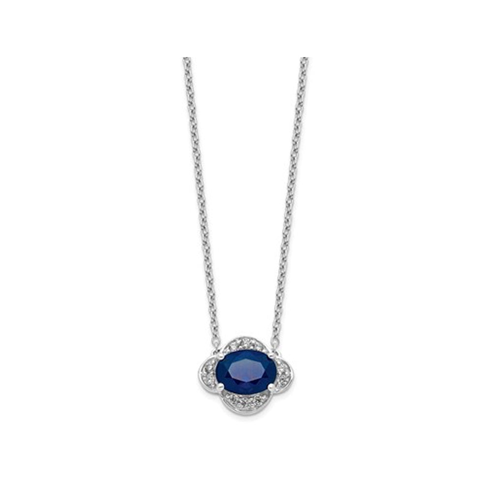 1.05 Carat (ctw) Blue Sapphire Necklace with Diamonds in 14K White Gold with Chain Image 3
