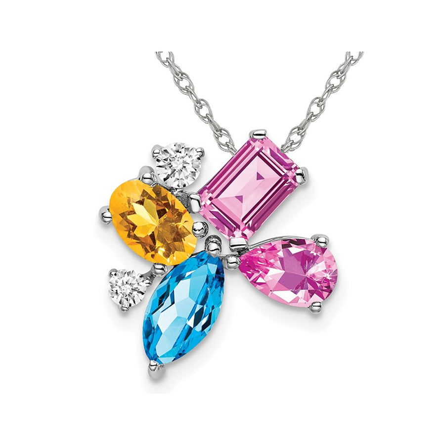 2.14 Carat (ctw) Lab-Created Pink SapphireBlue Topaz and Citrine Pendant Necklace in 14K White Gold with Chain Image 1