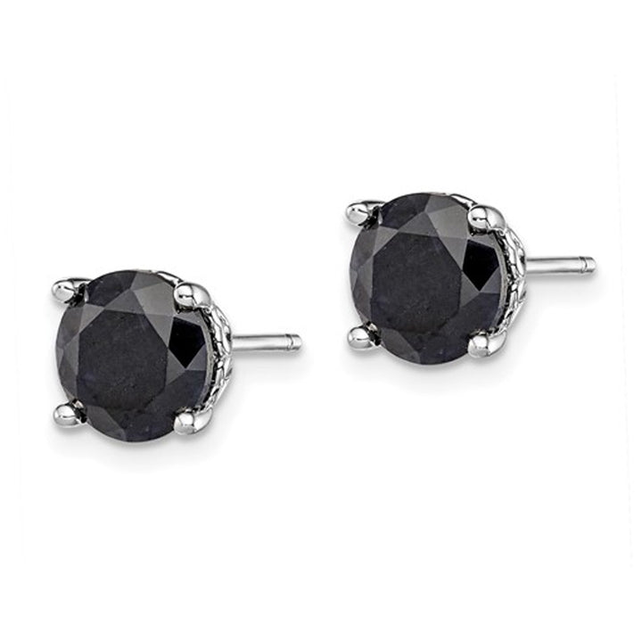 4.00 Carat (ctw) Natural Black Sapphire Solitaire Earrings in Sterling Silver Image 4