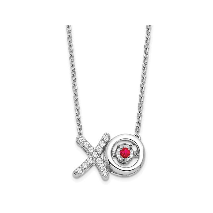 1/4 Carat (ctw) Diamond (ctw) XO Pendant Necklace in 14K White Gold with Ruby and Chain Image 1