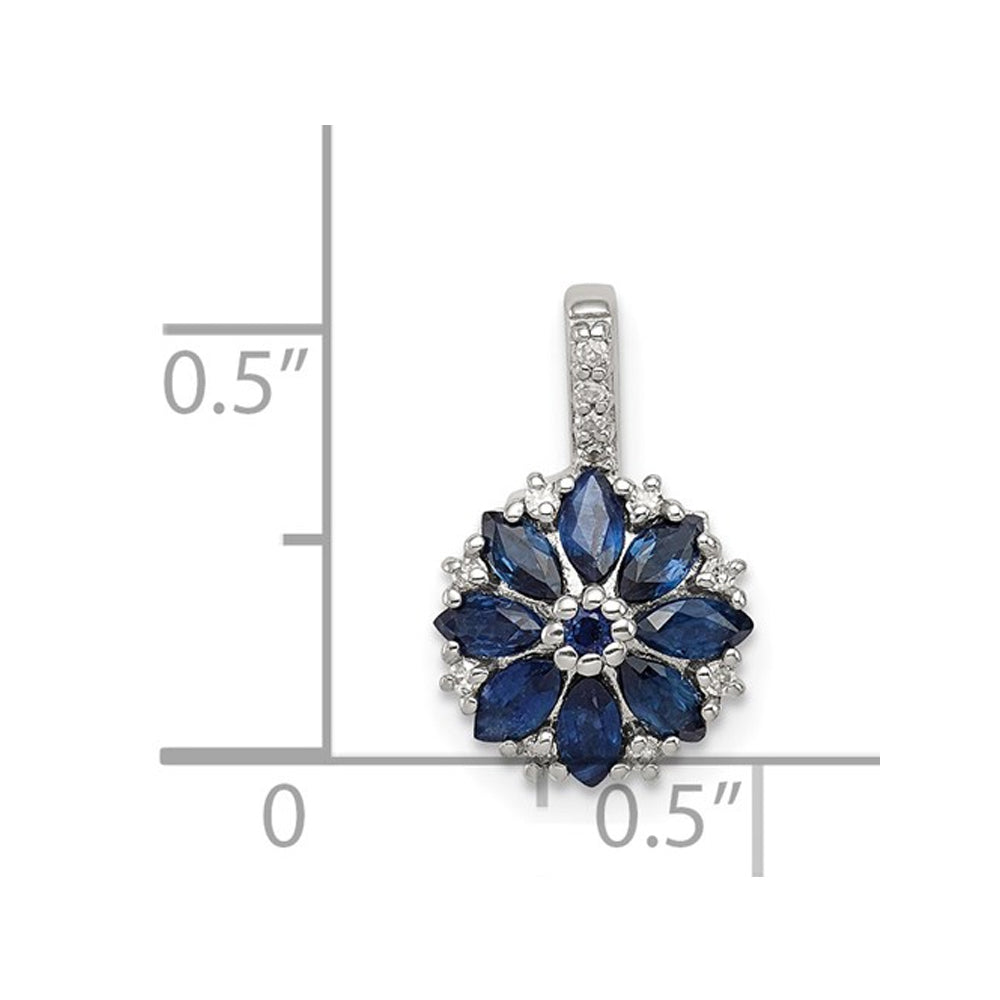 2/3 Carat (ctw) Blue Sapphire Flower Pendant Necklace in Sterling Silver with Chain Image 3