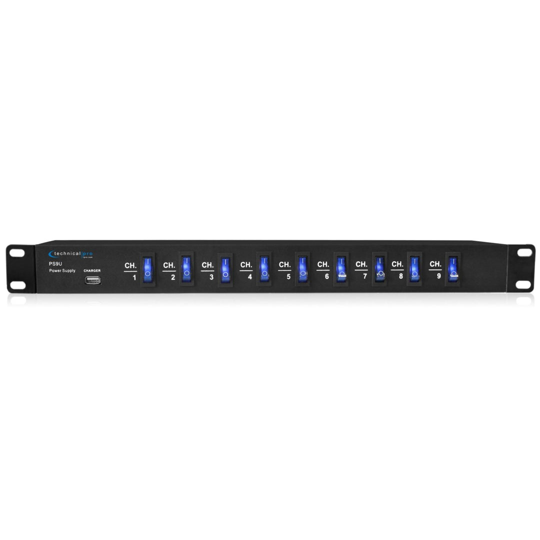 Technical Pro 1800W 9 Outlet High Load Electric Rack Mount Power Supply w/ 9 power switches Extension Cords and 5V USB Image 1