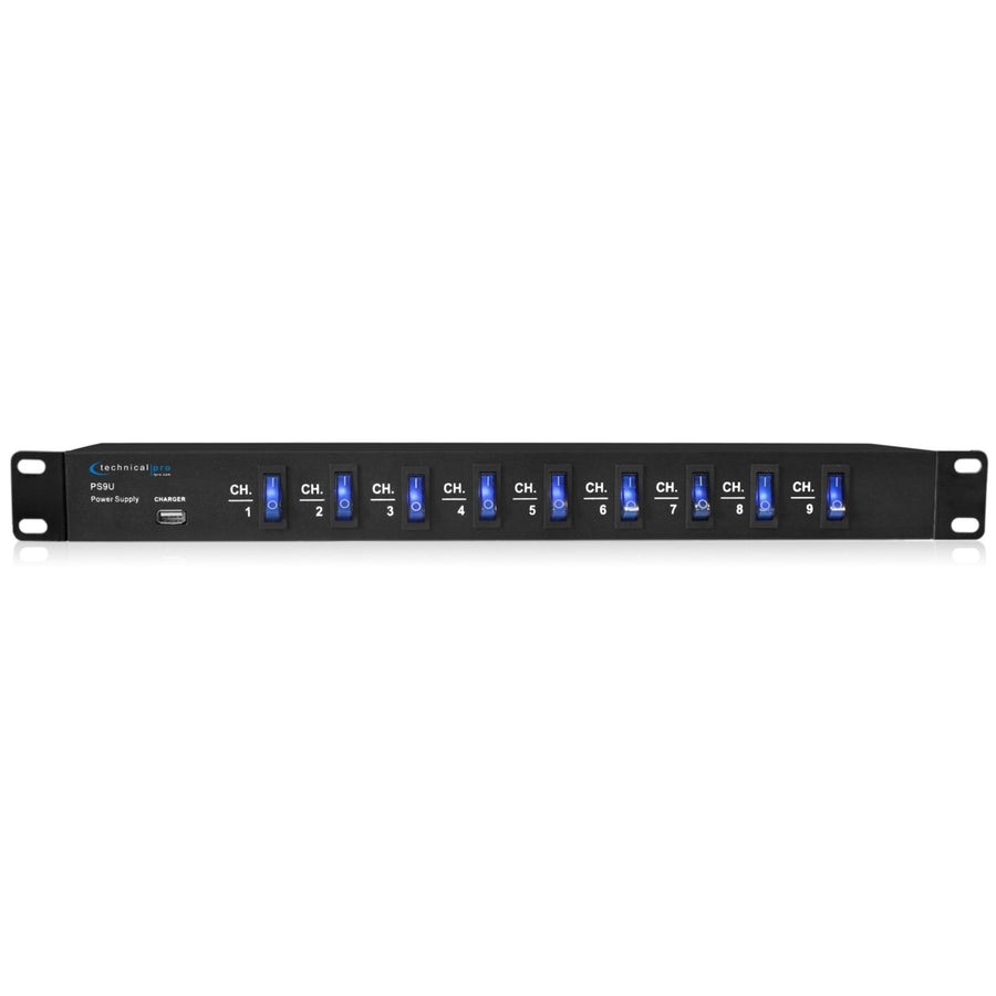 Technical Pro 1800W 9 Outlet High Load Electric Rack Mount Power Supply w/ 9 power switches Extension Cords and 5V USB Image 1