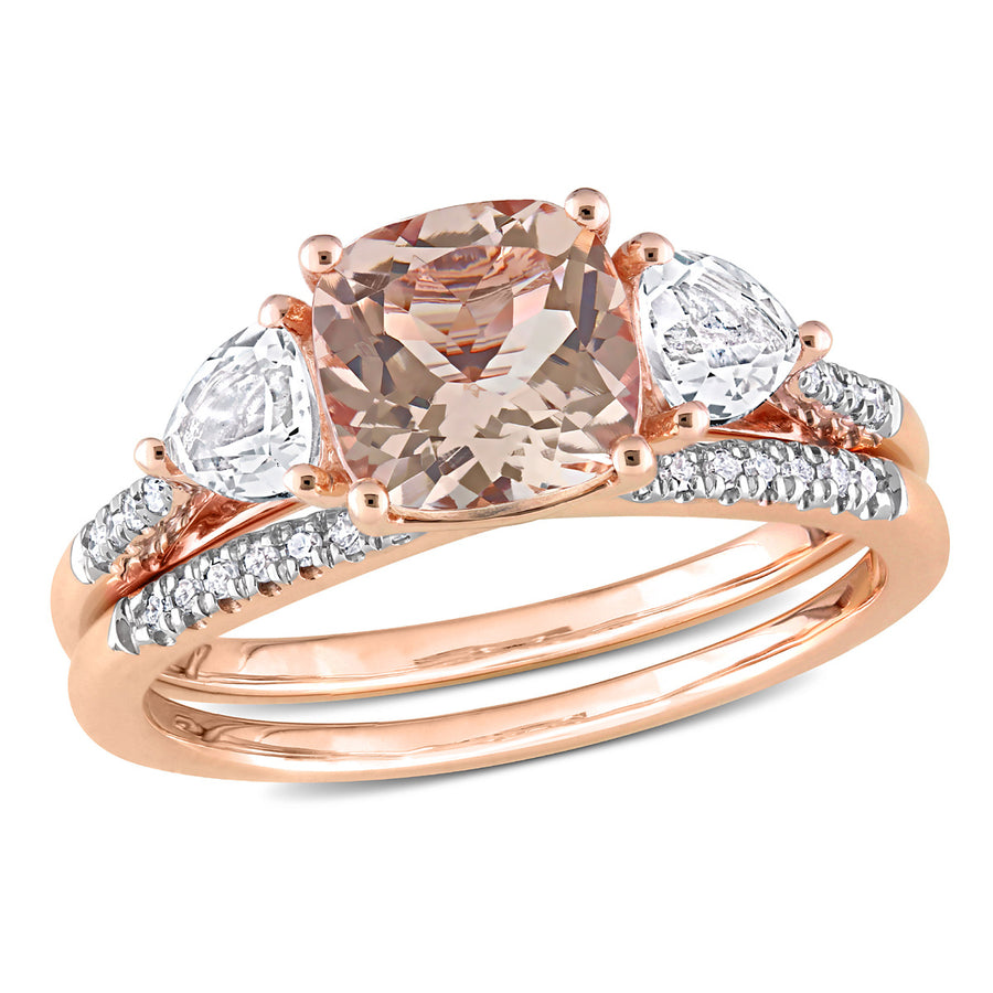 1.65 Carat (ctw) Morganite Bridal Wedding Ring Set in 10K Rose Pink Gold with White Sapphires Image 1