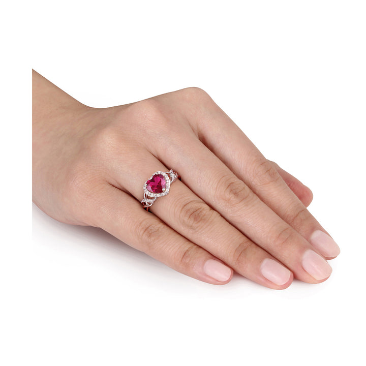 4.50 Carat (ctw) Lab-Created Ruby Heart Ring and Matching Pendant in Sterling Silver Image 2