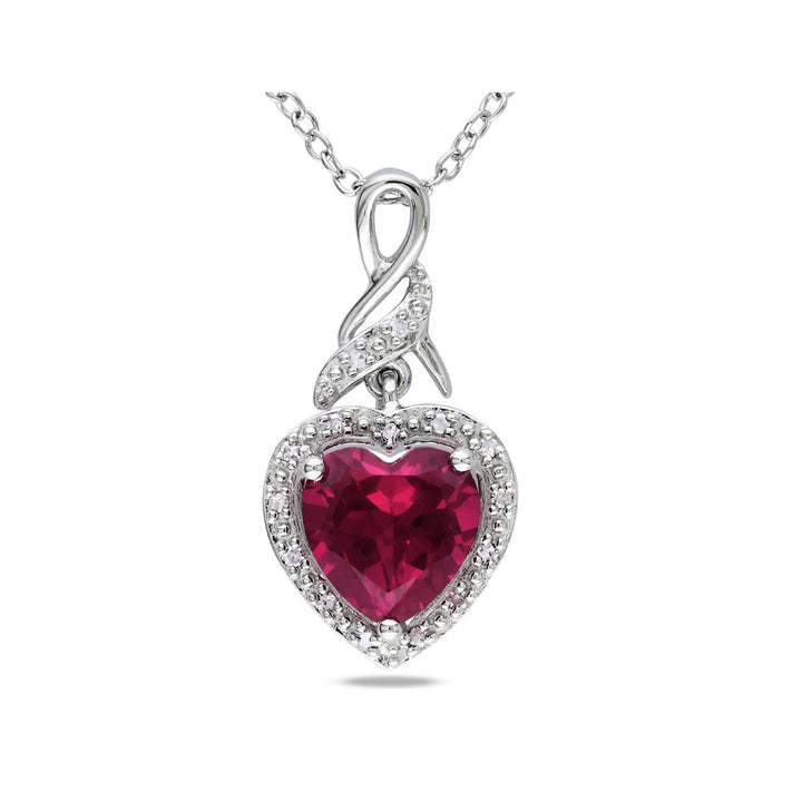 4.50 Carat (ctw) Lab-Created Ruby Heart Ring and Matching Pendant in Sterling Silver Image 4