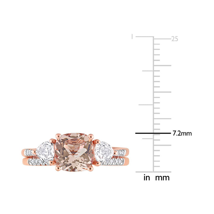 1.65 Carat (ctw) Morganite Bridal Wedding Ring Set in 10K Rose Pink Gold with White Sapphires Image 3